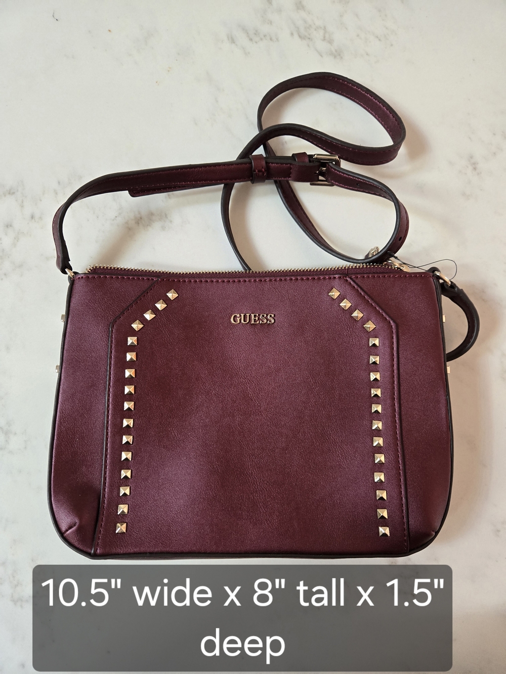 GUESS Burgundy Crossbody Bag with Gold Stud Detailing